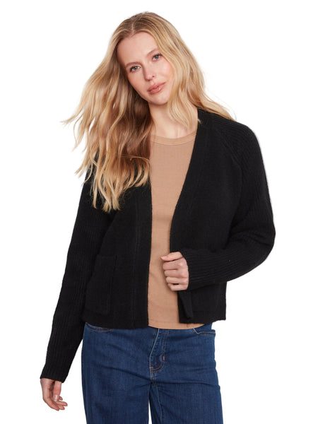 LONG SLEEVE BLACK CARDIGAN WITH FRONT POCKETS Cardigan Charlie B XS Black 001 