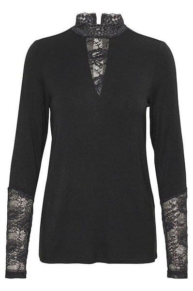 LONG SLEEVE BLACK LACE SLEEVED T SHIRT Top CULTURE 