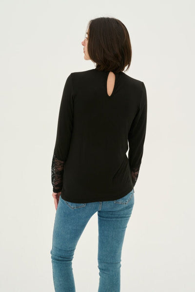 LONG SLEEVE BLACK LACE SLEEVED T SHIRT Top CULTURE 