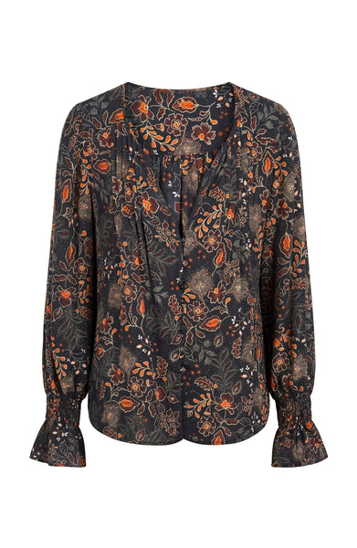 LONG SLEEVE BUTTON FRONT AUTUMN PRINTED WOVEN BLOUSE Shirts & Tops Liverpool 