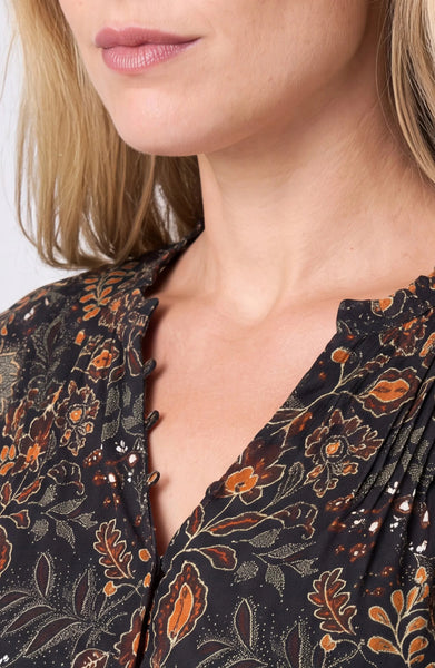 LONG SLEEVE BUTTON FRONT AUTUMN PRINTED WOVEN BLOUSE Shirts & Tops Liverpool 