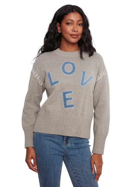 LONG SLEEVE DROP SHOULDER LOVE PATCH SWEATER SWEATER Charlie B XS Grey 