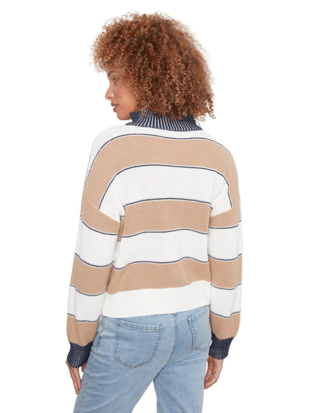 LONG SLEEVE DROP SHOULDER ZIPPED MOCK NECK STRIPED SWEATER SWEATER Charlie B 