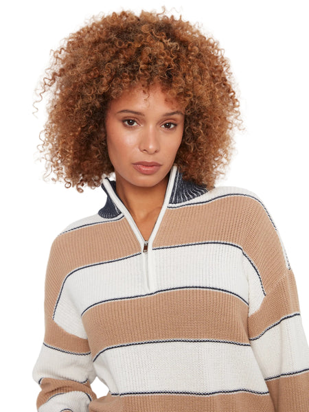 LONG SLEEVE DROP SHOULDER ZIPPED MOCK NECK STRIPED SWEATER SWEATER Charlie B 