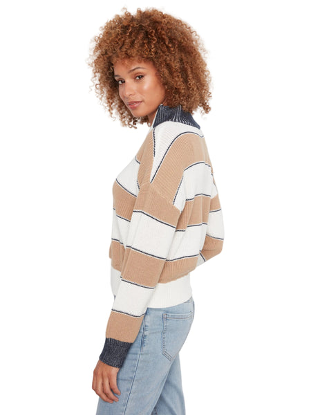 LONG SLEEVE DROP SHOULDER ZIPPED MOCK NECK STRIPED SWEATER SWEATER Charlie B 