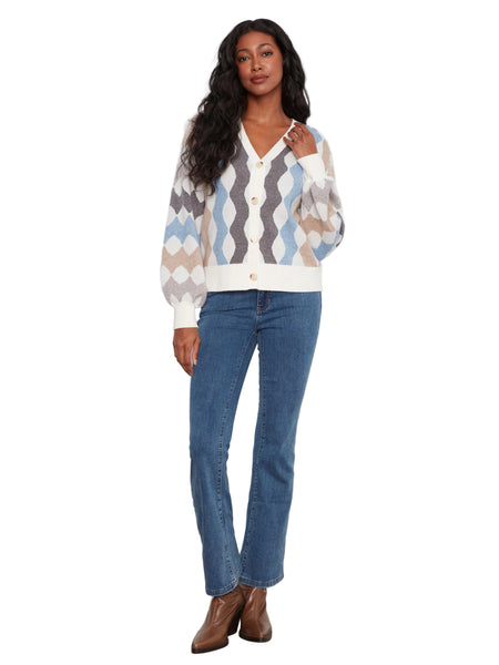 LONG SLEEVE JAQUARED CARDIGAN WITH BUTTON DETIAL Cardigan Charlie B 