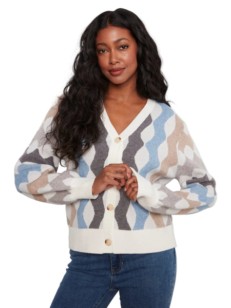LONG SLEEVE JAQUARED CARDIGAN WITH BUTTON DETIAL Cardigan Charlie B 