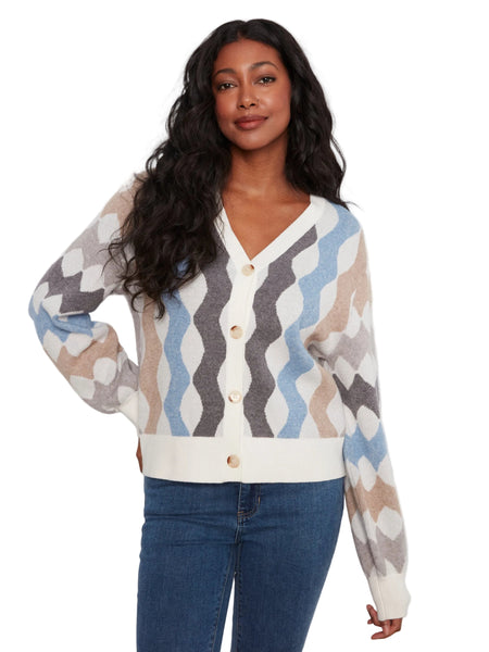 LONG SLEEVE JAQUARED CARDIGAN WITH BUTTON DETIAL Cardigan Charlie B S Serpentine 