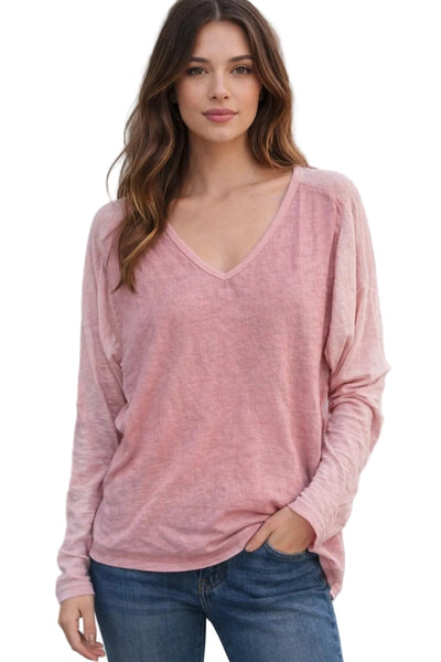 LONG SLEEVE LINEN AND KNITTED TOPS Top Pistache XS Pink 