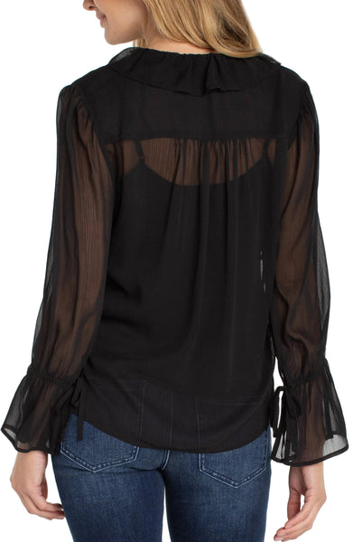 LONG SLEEVE SHEER RUFFLE FRONT WOVEN TOP Shirts & Tops Liverpool 
