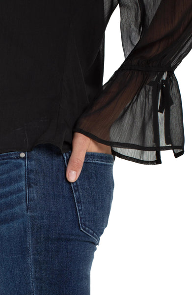 LONG SLEEVE SHEER RUFFLE FRONT WOVEN TOP Shirts & Tops Liverpool 