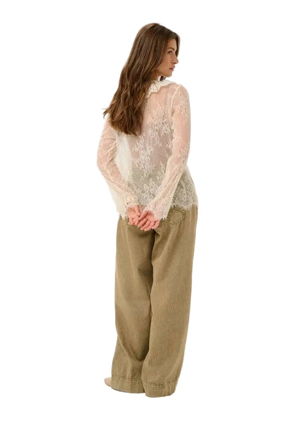 LONG SLEEVE SHEER WHITE LACE TOP Shirts & Tops CREAM 