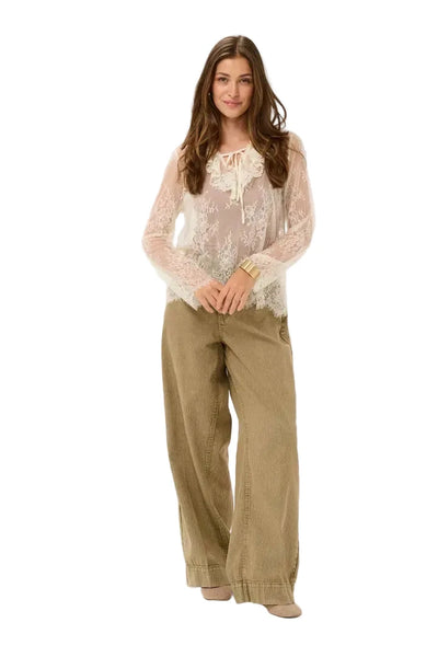 LONG SLEEVE SHEER WHITE LACE TOP Shirts & Tops CREAM 