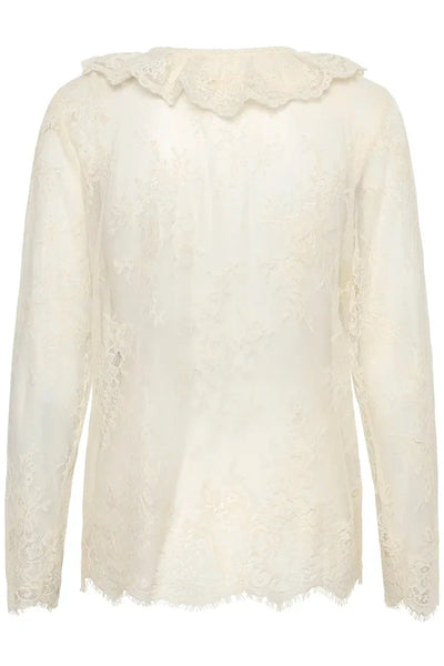 LONG SLEEVE SHEER WHITE LACE TOP Shirts & Tops CREAM 