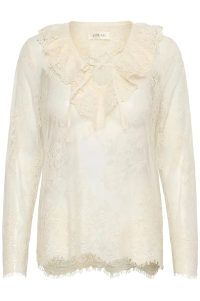 LONG SLEEVE SHEER WHITE LACE TOP Shirts & Tops CREAM 