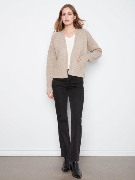 LONG SLEEVE TAUPE CARDIGAN WITH FRONT POCKETS Cardigan Charlie B 