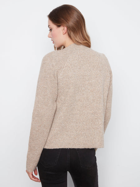 LONG SLEEVE TAUPE CARDIGAN WITH FRONT POCKETS Cardigan Charlie B 