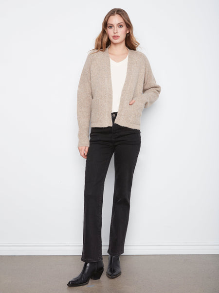 LONG SLEEVE TAUPE CARDIGAN WITH FRONT POCKETS Cardigan Charlie B 