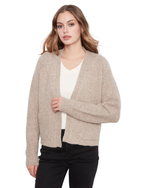 LONG SLEEVE TAUPE CARDIGAN WITH FRONT POCKETS Cardigan Charlie B XS Taupe 