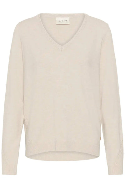 LONG SLEEVE V NECK BEIGE KNIT SWEATER Top CREAM 