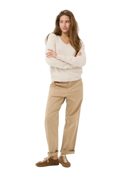 LONG SLEEVE V NECK BEIGE KNIT SWEATER Top CREAM 
