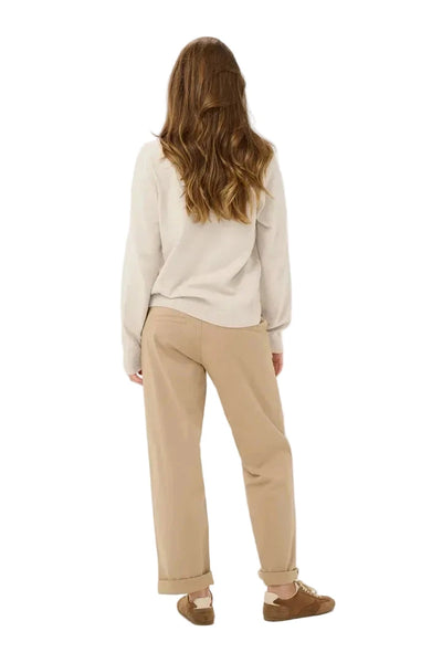 LONG SLEEVE V NECK BEIGE KNIT SWEATER Top CREAM 