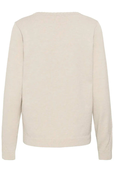 LONG SLEEVE V NECK BEIGE KNIT SWEATER Top CREAM 