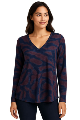LONG SLEEVE V NECK BLUE MIX ABSTRACT TOP Top Bali XS Blue/Plum Mix 