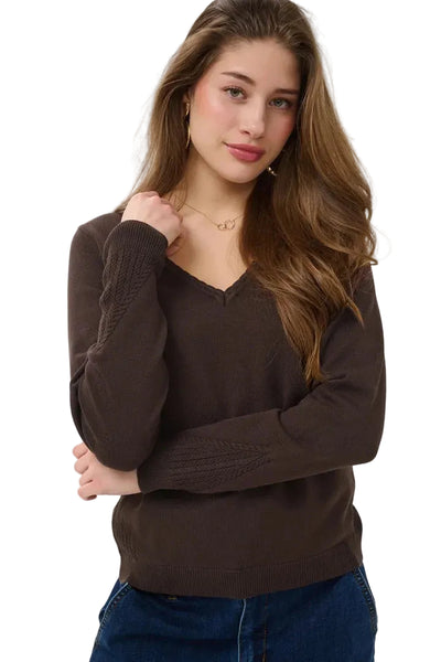 LONG SLEEVE V NECK JAVA KNIT SWEATER Top CREAM XS Java 