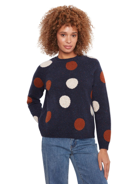 LONG SLEEVED RAGLAN SWEATER WITH A ROUND NECK AND PLACED JACQUARD PATTERN SWEATER Charlie B XS Navy 