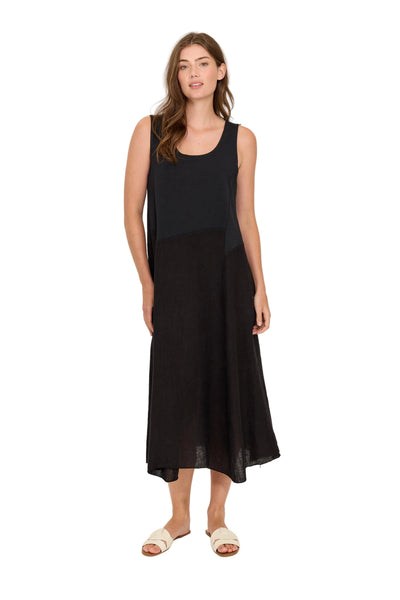 LONG SLEEVELESS LINEN BLACK DRESS Dress Pistache XS Black 