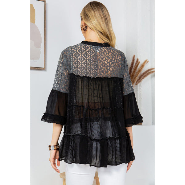 LOOSE FIT PATCHWORK RUFFLED TOP Top FashionWear Collection 