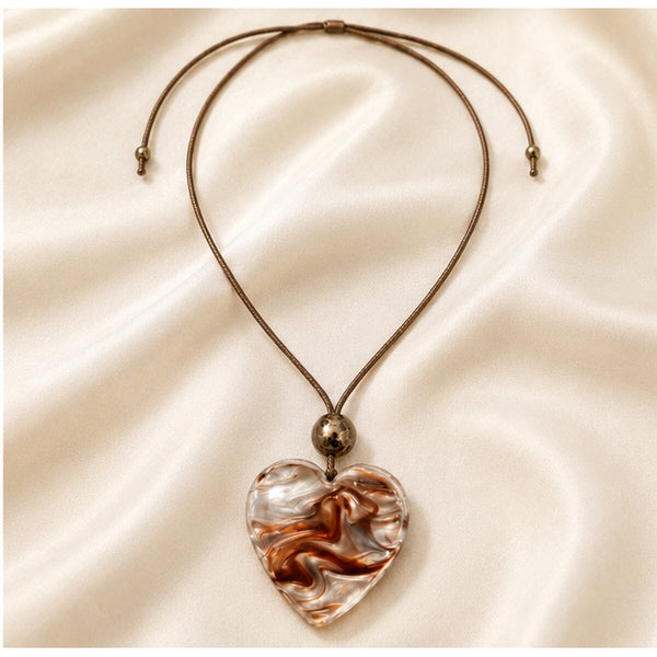 LUCITE REVERSIBLE TIGER EYE HEART NECKLACE Necklaces FashionWear Collection 