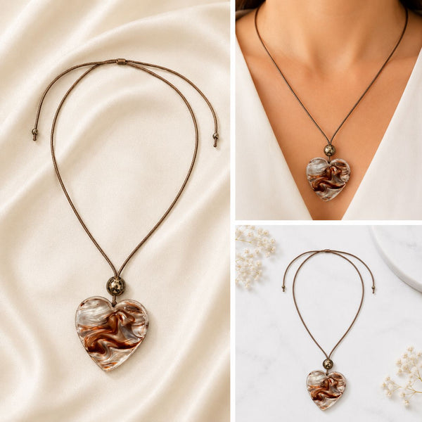 LUCITE REVERSIBLE TIGER EYE HEART NECKLACE Necklaces FashionWear Collection 