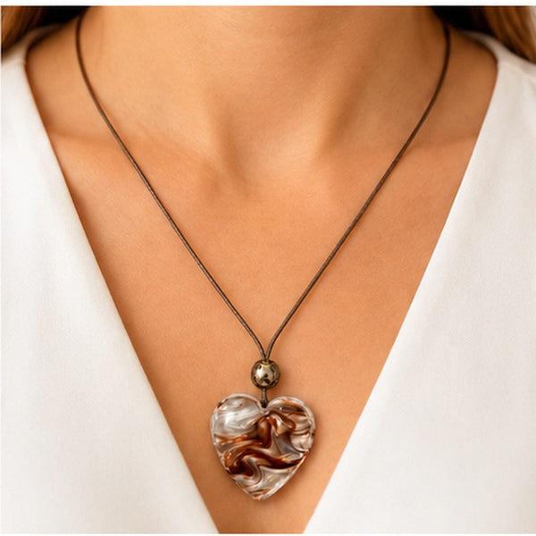 LUCITE REVERSIBLE TIGER EYE HEART NECKLACE Necklaces FashionWear Collection 