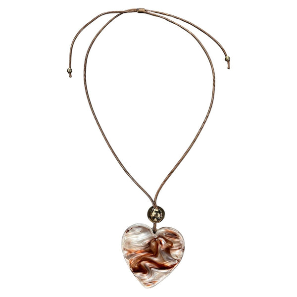 LUCITE REVERSIBLE TIGER EYE HEART NECKLACE Necklaces FashionWear Collection Brown/Tiger Eye 