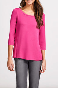 MAGENTA WIDE NECK 3/4 SLEEVE CREW NECK TOP Top Tribal 