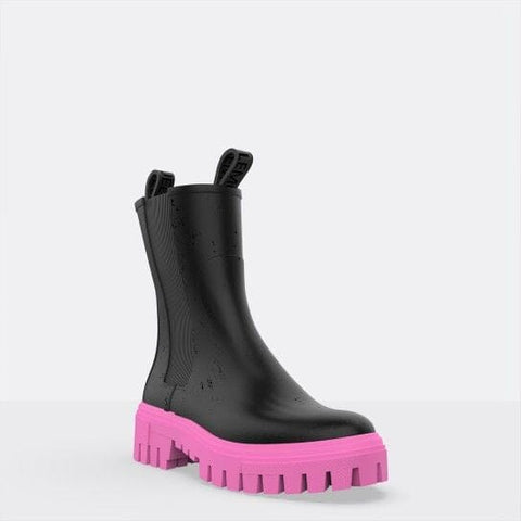 MATTE BLACK FUSCHIA HEEL SIDE ZIPPER RAINBOOTS boots Lemon Jelly 36 Black/Fuschia 