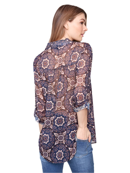 MEDALLION PRINTED DOBBY BLOUSE WITH CHEST POCKETS AND SIDE SLITS Shirt Charlie B 