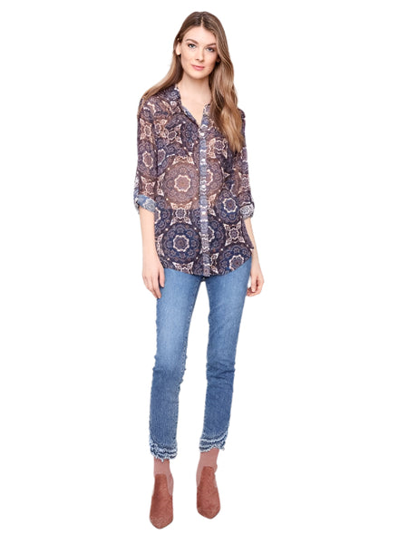 MEDALLION PRINTED DOBBY BLOUSE WITH CHEST POCKETS AND SIDE SLITS Shirt Charlie B 