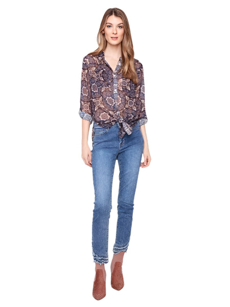 MEDALLION PRINTED DOBBY BLOUSE WITH CHEST POCKETS AND SIDE SLITS Shirt Charlie B 