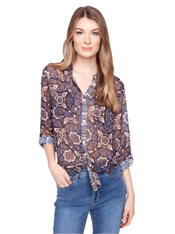 MEDALLION PRINTED DOBBY BLOUSE WITH CHEST POCKETS AND SIDE SLITS Shirt Charlie B S Medallion print 