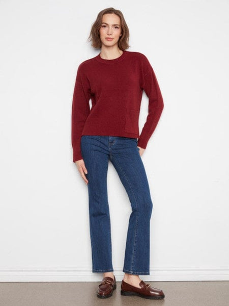 MERLOT CREW NECK CROPPED SWEATER WITH FRONT POCKET SWEATER Charlie B 