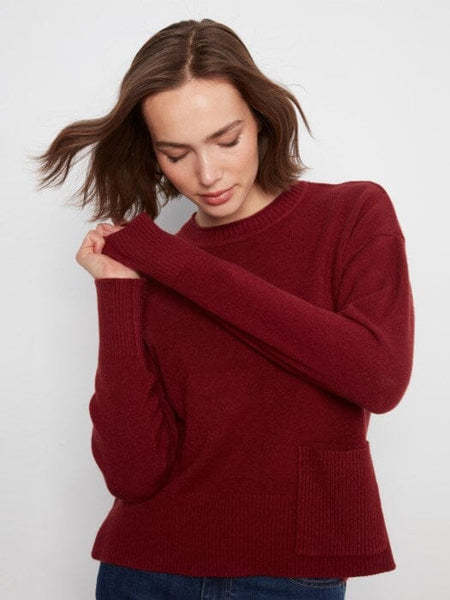 MERLOT CREW NECK CROPPED SWEATER WITH FRONT POCKET SWEATER Charlie B 