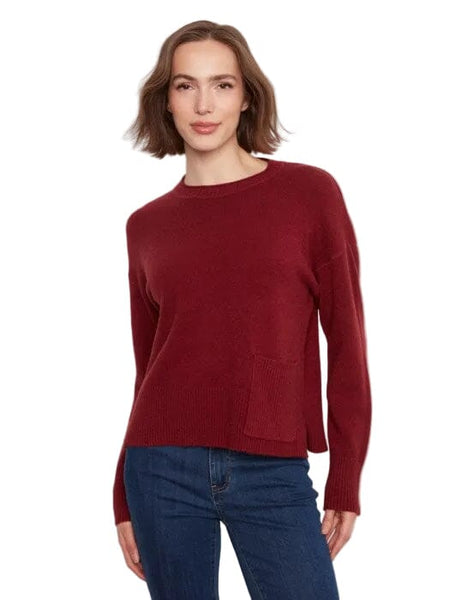 MERLOT CREW NECK CROPPED SWEATER WITH FRONT POCKET SWEATER Charlie B XS Merlot 