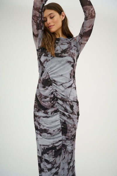 MESH RUCHED LONG TYE DYE DRESS Dress CULTURE 