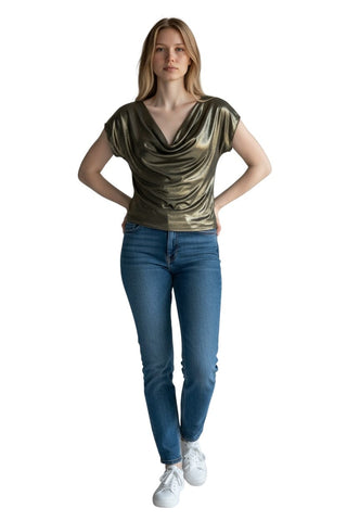 METALLIC BRONZE COWL NECK SPLIT SLEEVE TOP Top Bali 