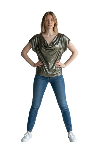 METALLIC BRONZE COWL NECK SPLIT SLEEVE TOP Top Bali 