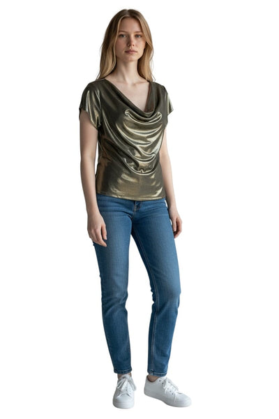 METALLIC BRONZE COWL NECK SPLIT SLEEVE TOP Top Bali 