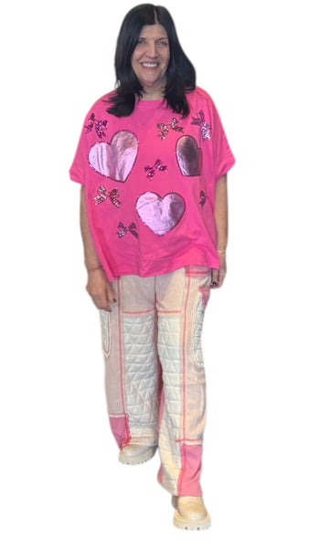 METALLIC HEART AND BOW APPLIQUE TOP Shirts & Tops FashionWear Collection 